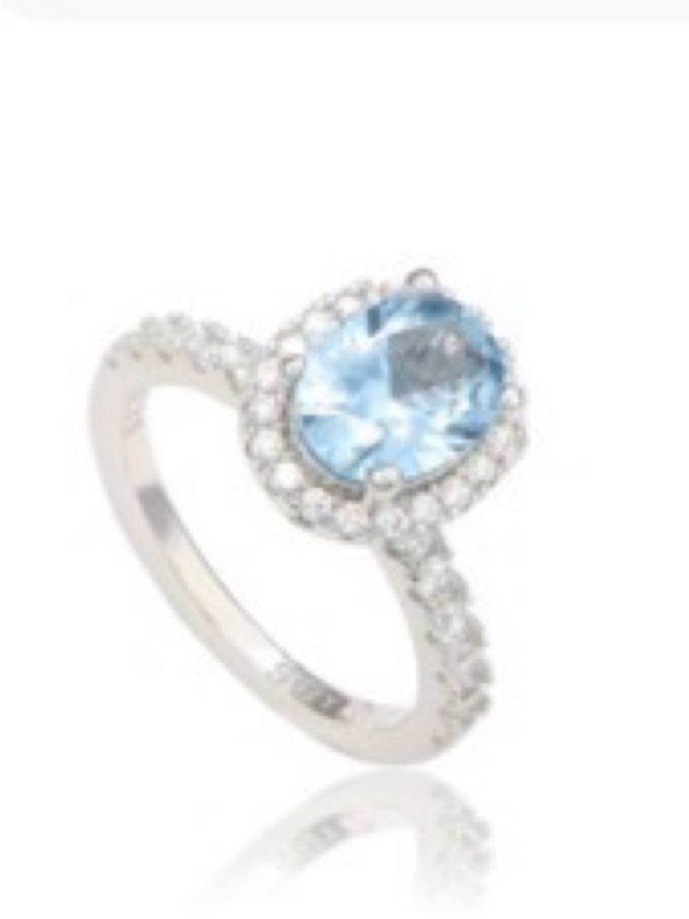 Suzy Levian Sterling Silver Oval Cubic Zirconia Halo Ring Blue Size 9